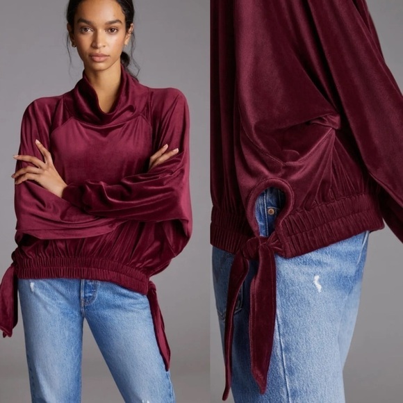 Daily Practice By Anthropologie Side-Tie Velvet Cowlneck Pullover Sweatshirt S - Picture 1 of 10